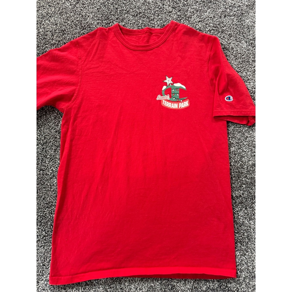 Champion Santa Sleighin It Snowboard Graphic T-Shirt Red Vintage Y2K Style